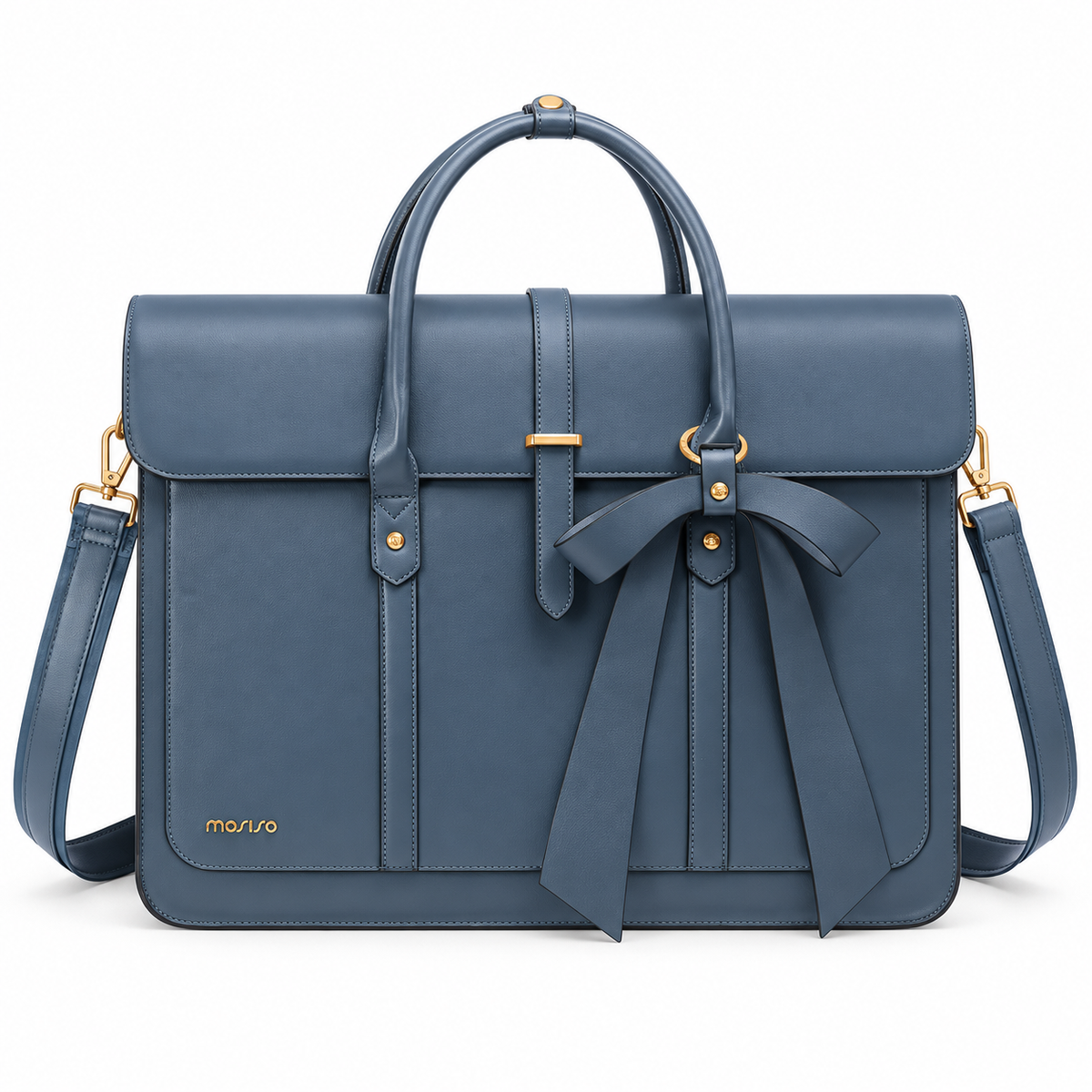 Slate Blue Bow Leather Laptop Bag