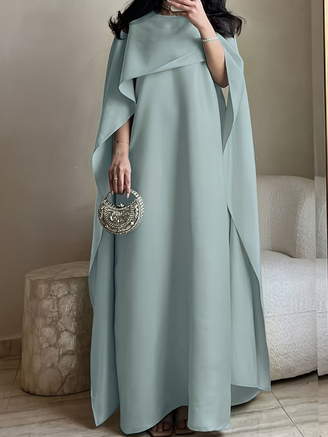 Elegant Women's Abaya Cape Dress | Solid Color, Fitted Silhouette, Full-Length Zipper Front, Small Round Neck, Machine Washable, All-Season Versatile Wear for Casual & Formal Occasions