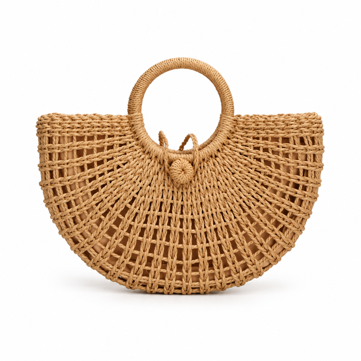 Handwoven Raffia Half Moon Summer Tote