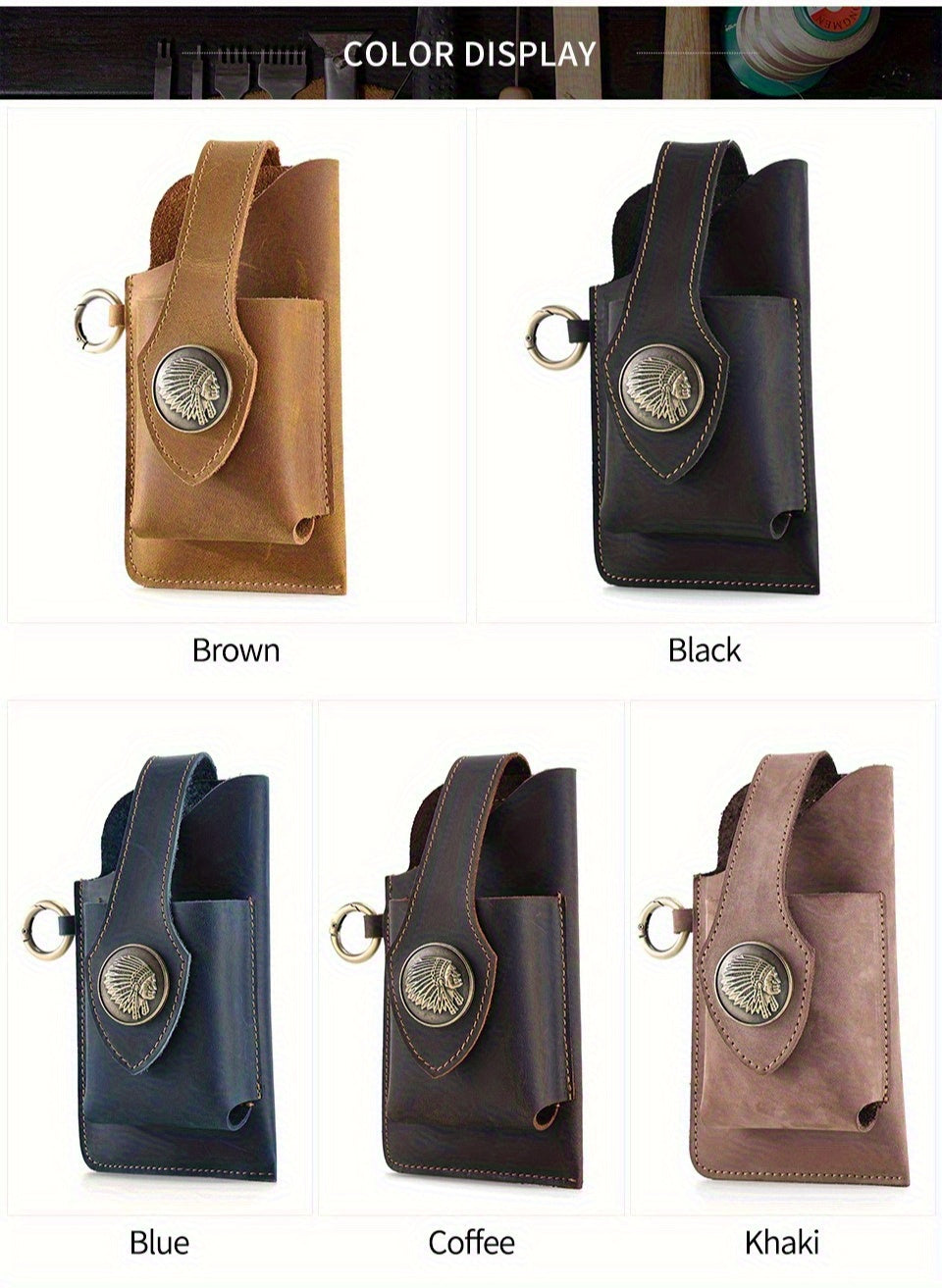 Men's Genuine Leather Mobile Phone Key Waist Bag Creative Vegetable Tanned Leather Waist Bag Men Wear Belt Tactical Waist Bag