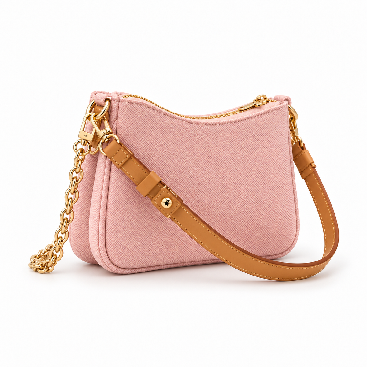 Blush Pink Textured Chain Shoulder Bag