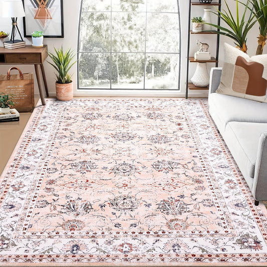 Vintage Floral Rug Washable Area Rug Distressed Entryway Rug Doormat Foldable Indoor Rug Doormat Non-Slip Rug Home Decor Rug For Living Room Bedroom Kitchen Laundry Room Entryway