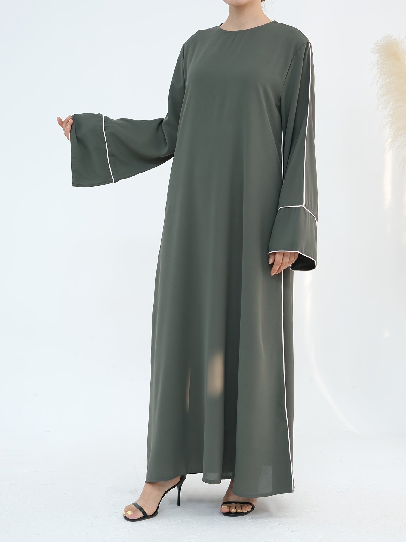 Women's Stylish Solid Color Dubai Turkish Abaya with Lace-Up Waist - Long Robe with Belt, Sleeveless, Polyester, All-Season Wear, Casual Attire|Elegant Attire|Polyester Fabric