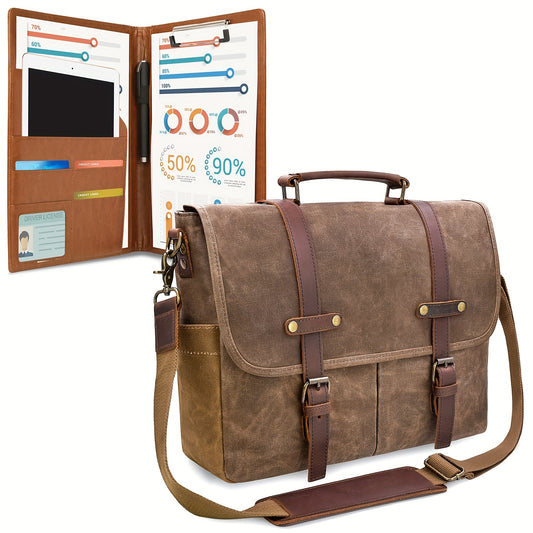 Vintage Leather Laptop Bag, 15.6-Inch Waterproof Retro Genuine Leather 1pc Briefcase, Large Cowhide Satchel Bag 15.6-Inch Waterproof Retro Genuine Leather 1pc Briefcase, Large Cowhide Satchel Bag