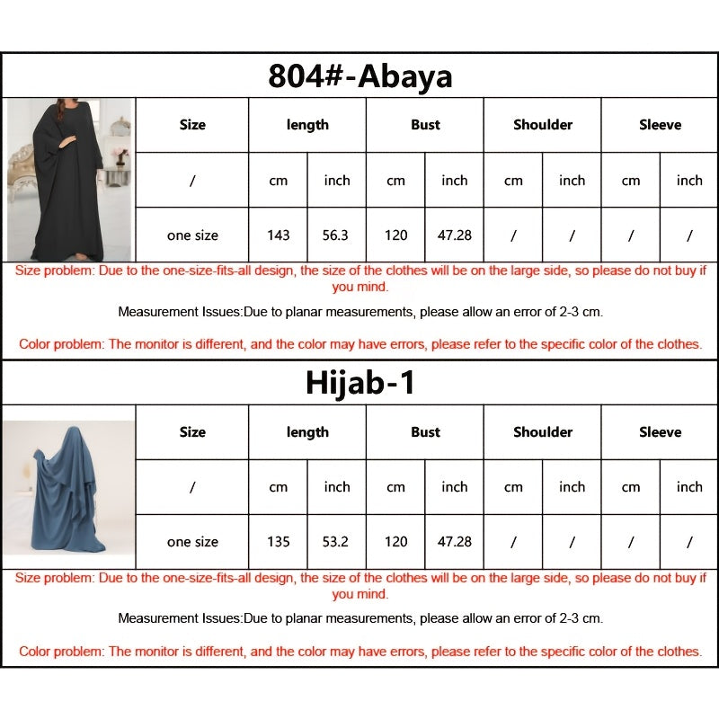 2pcs Solid Color Muslim Prayer Set, Convenient Zipper Khimar Abaya with Simple Headscarf Hijabs - Essential Fashionable Outing Essentials