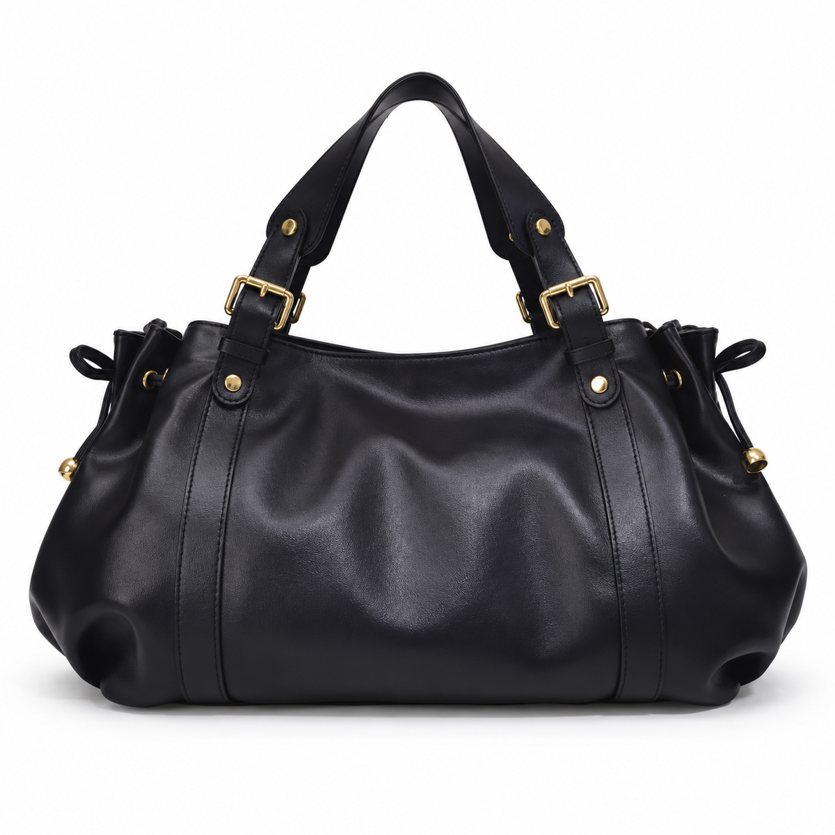 Elegant Black Handbag With Gold Accents