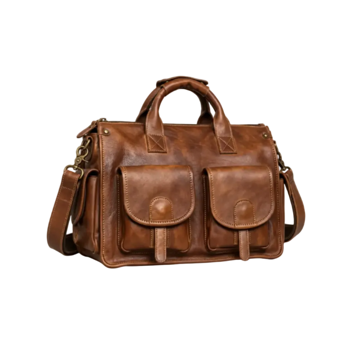 Vintage Brown Double Pocket Overnight Bag
