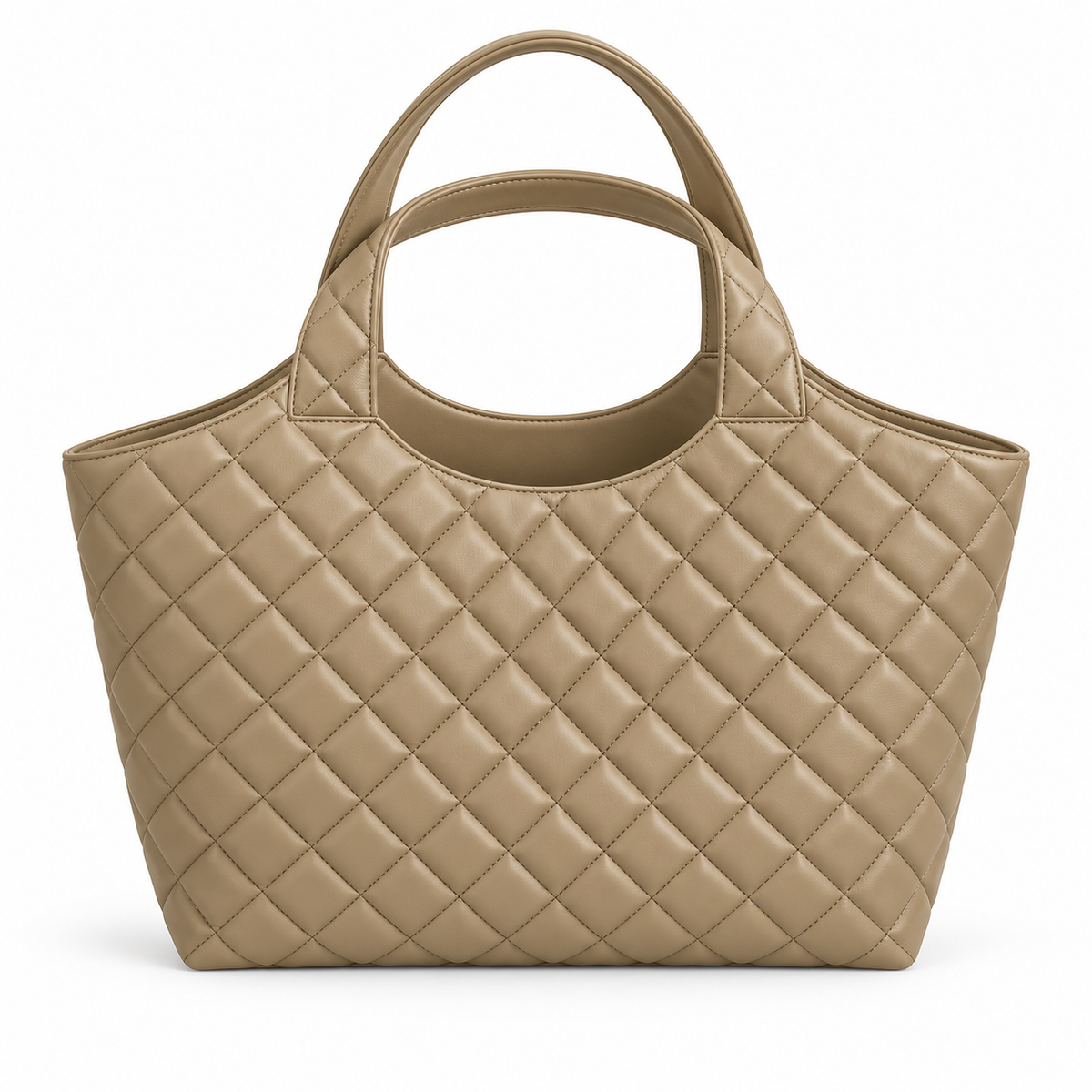 Khaki Quilted Vegan Leather Tote Bag