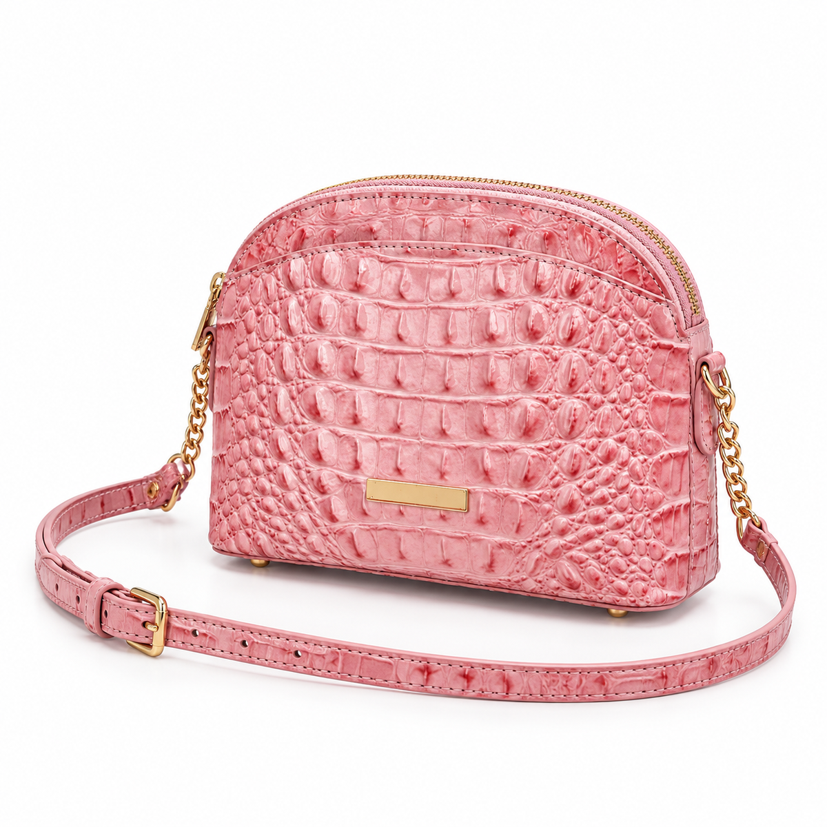 Pink Crocodile Embossed Crossbody Shoulder Bag