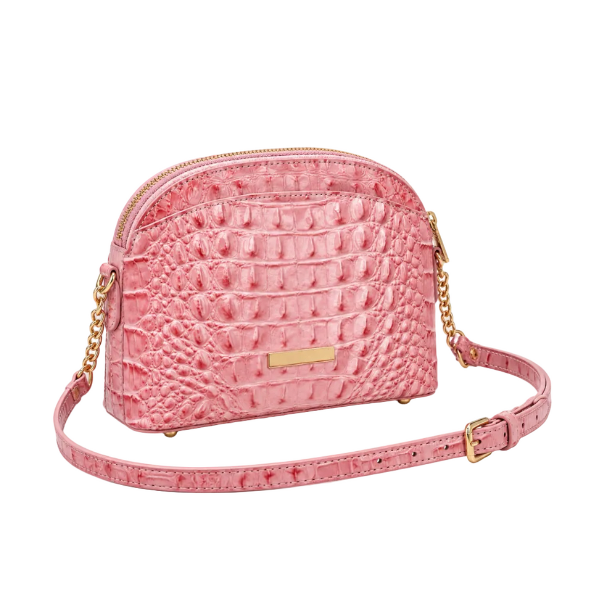 Pink Crocodile Embossed Crossbody Shoulder Bag
