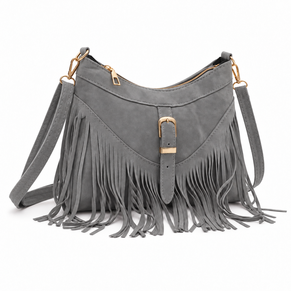 Vintage Grey Bohemian Fringe Shoulder Bag