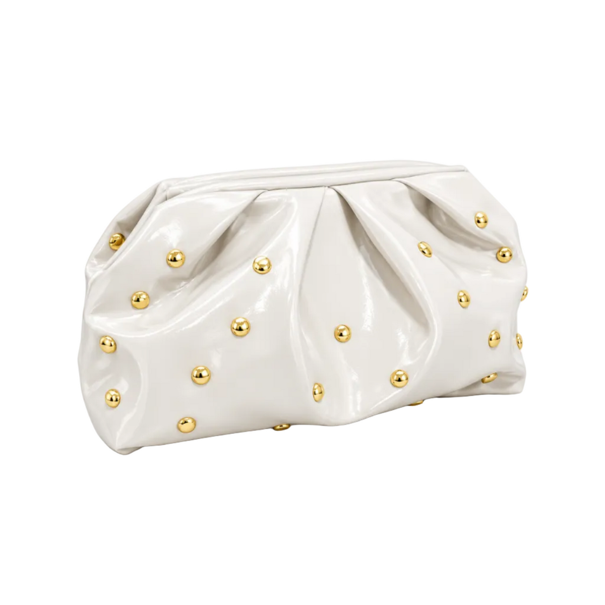 White Leather Clutch With Golden Studs