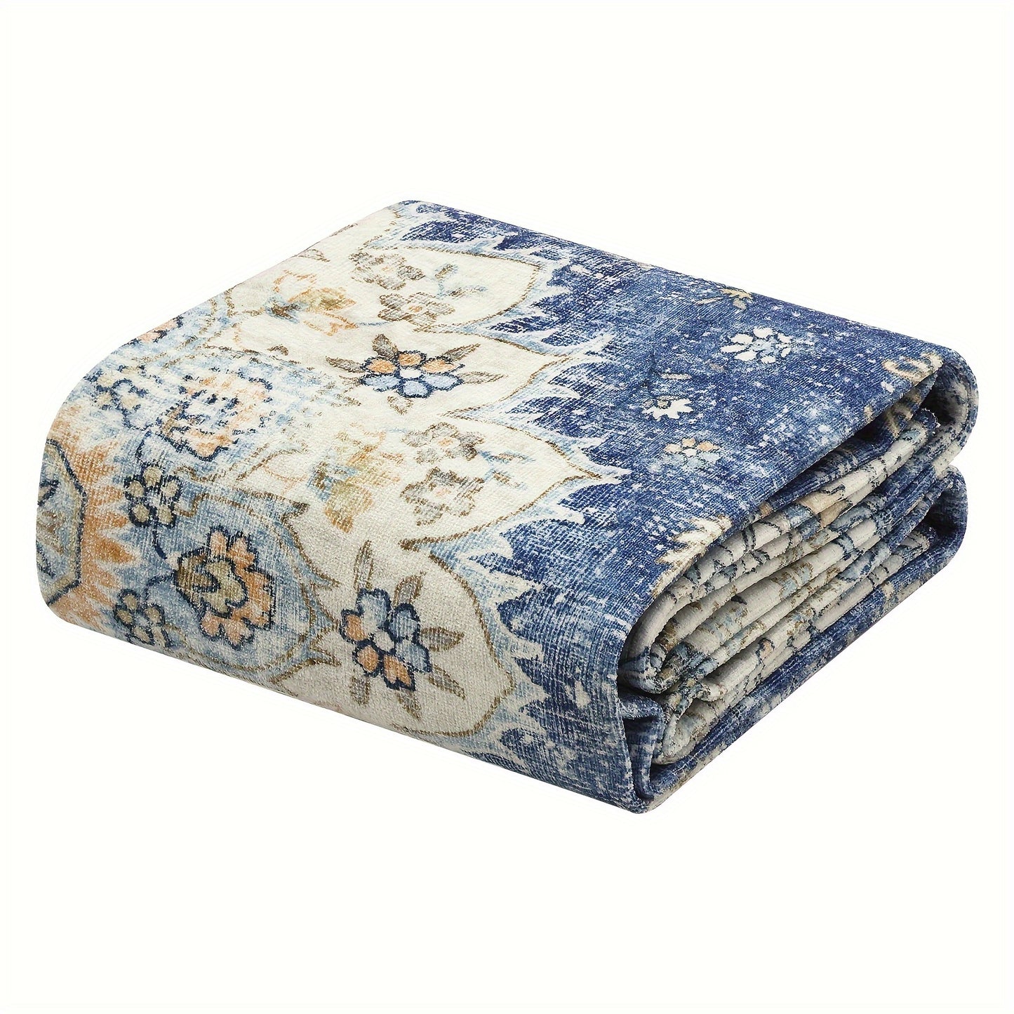 Vintage Floral Print Throw Floor Carpet Small Entrance Rug Washable Living Room Rug Easy Cleaning Rug Stain Resistant Indoor Carpet Non Slip Non Shedding Low Pile Soft Bedroom Rug Folding Rug For Dining Room Office Kitchen