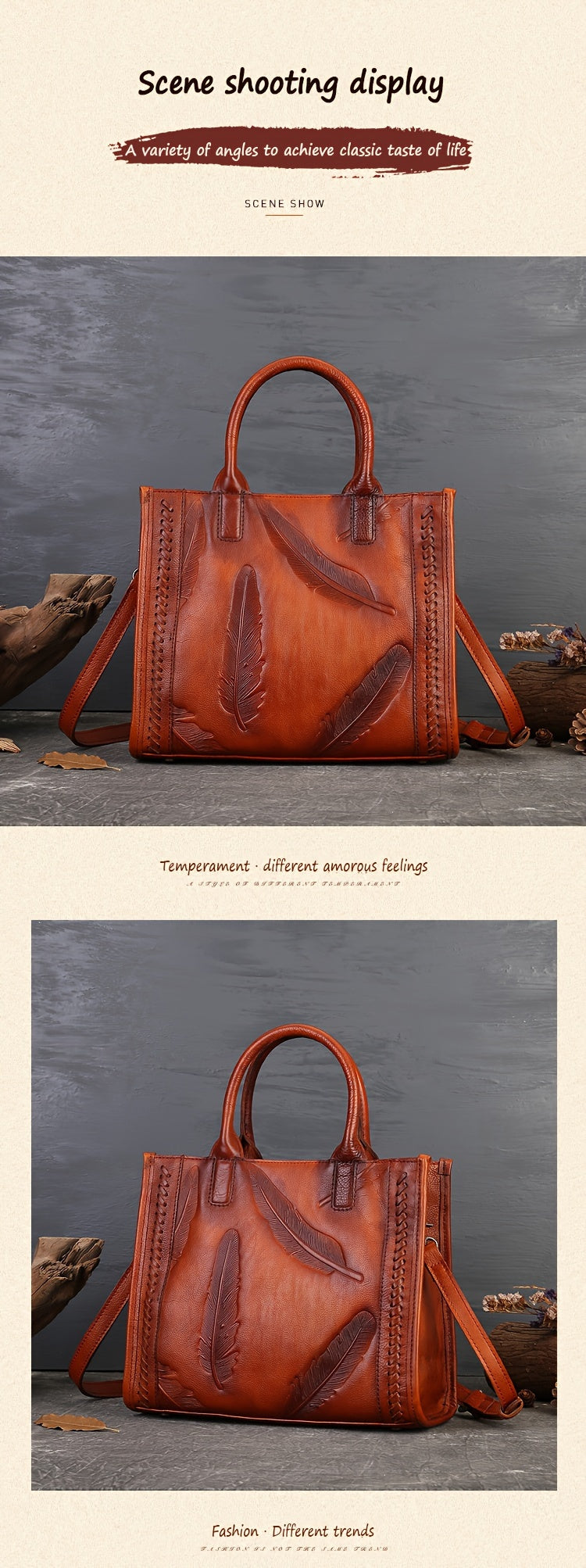 Vintage-Style Leather Tote Bag With Sling Strap, Large Capacity Handbag For Women