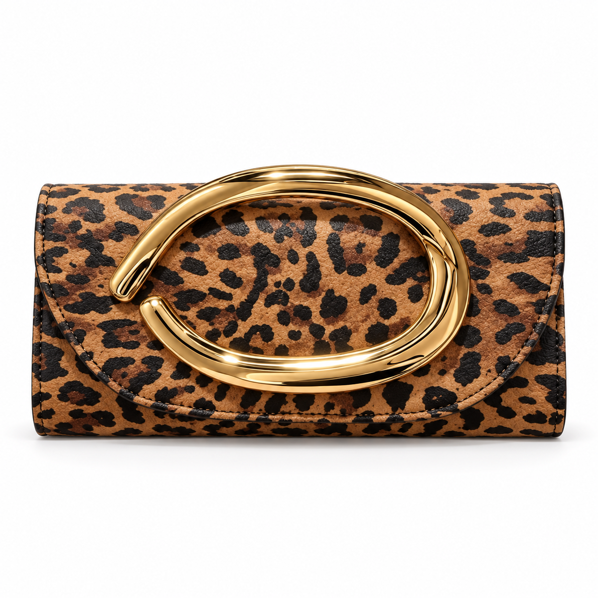 Leopard Print Clutch With Golden Handle