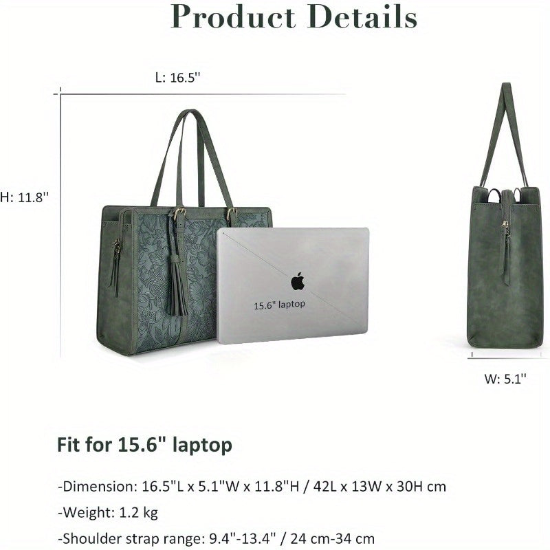 Laptop Bag For Women 15.6 Inch Work Tote Bags Faux Leather Computer Purse For Business Office With 3 Layer Compartments