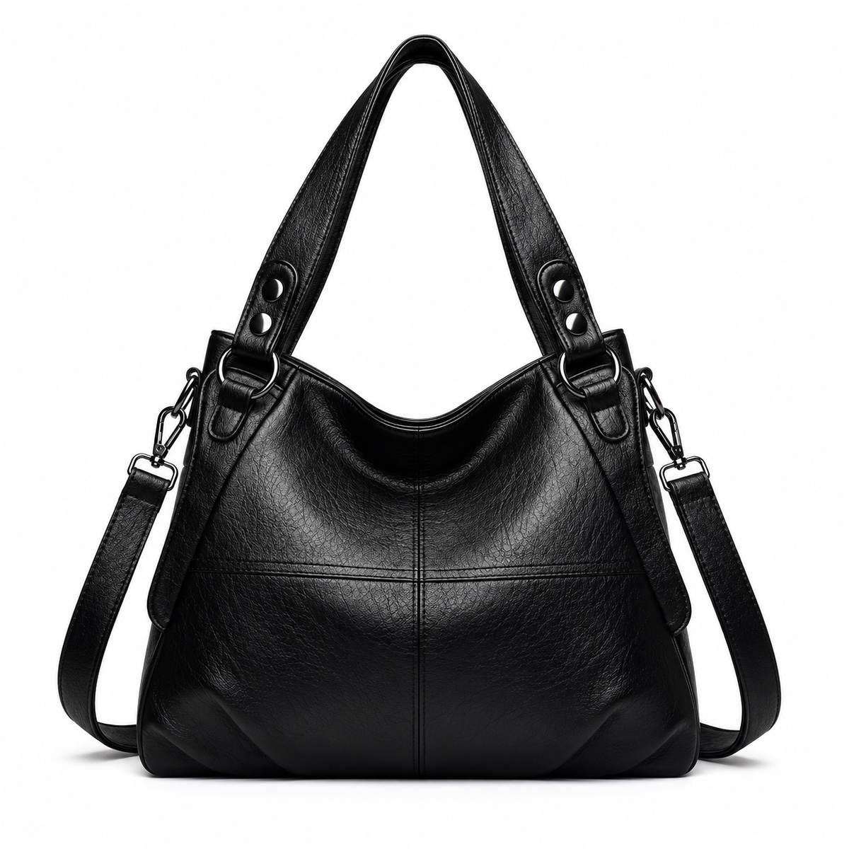 Black Textured Double Handle Shoulder Bag
