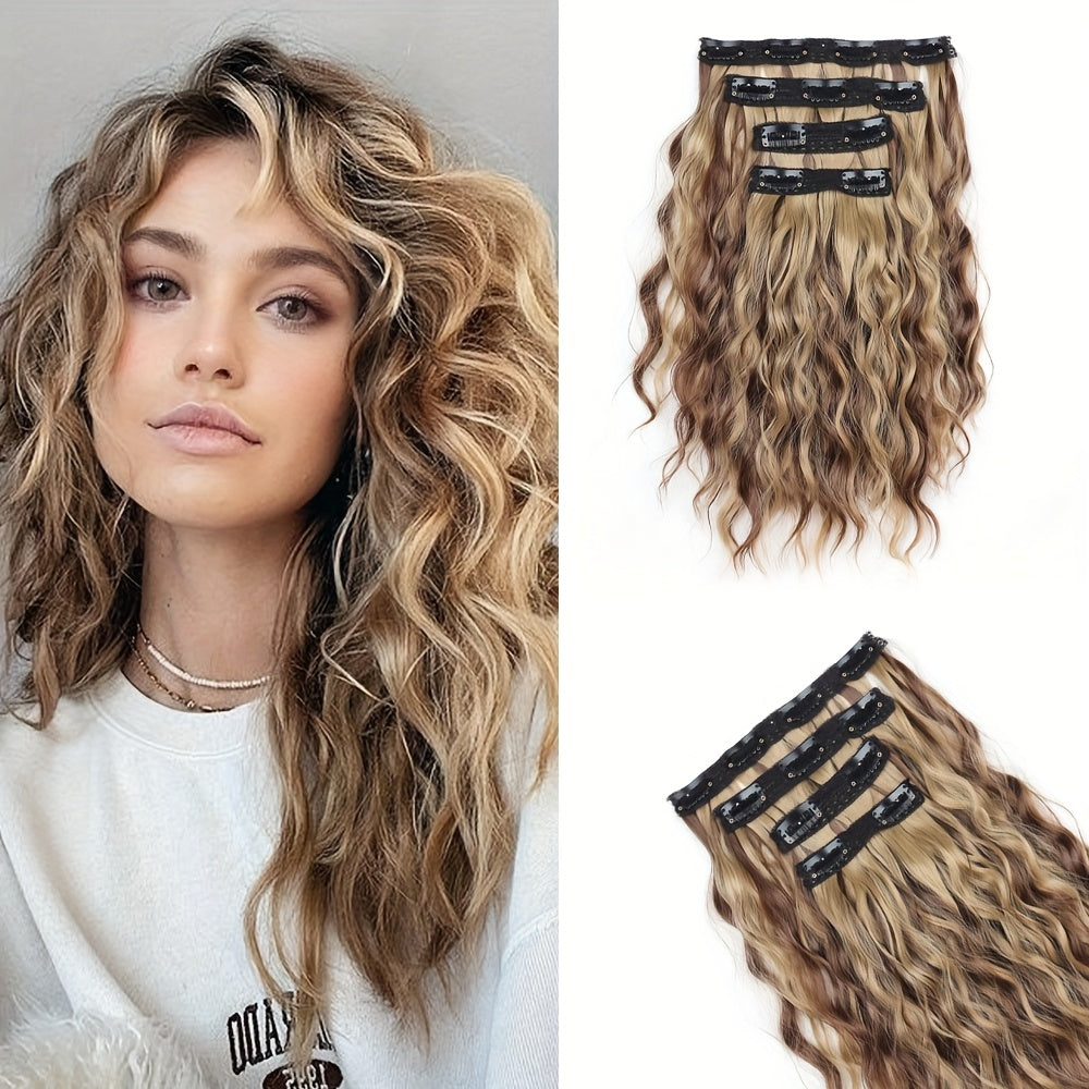 12-inch Water Wave Clip-in Synthetic Hair Extensions for Volume Boost, Skin-Friendly Clip Design, Secure Hold, Suitable for Women