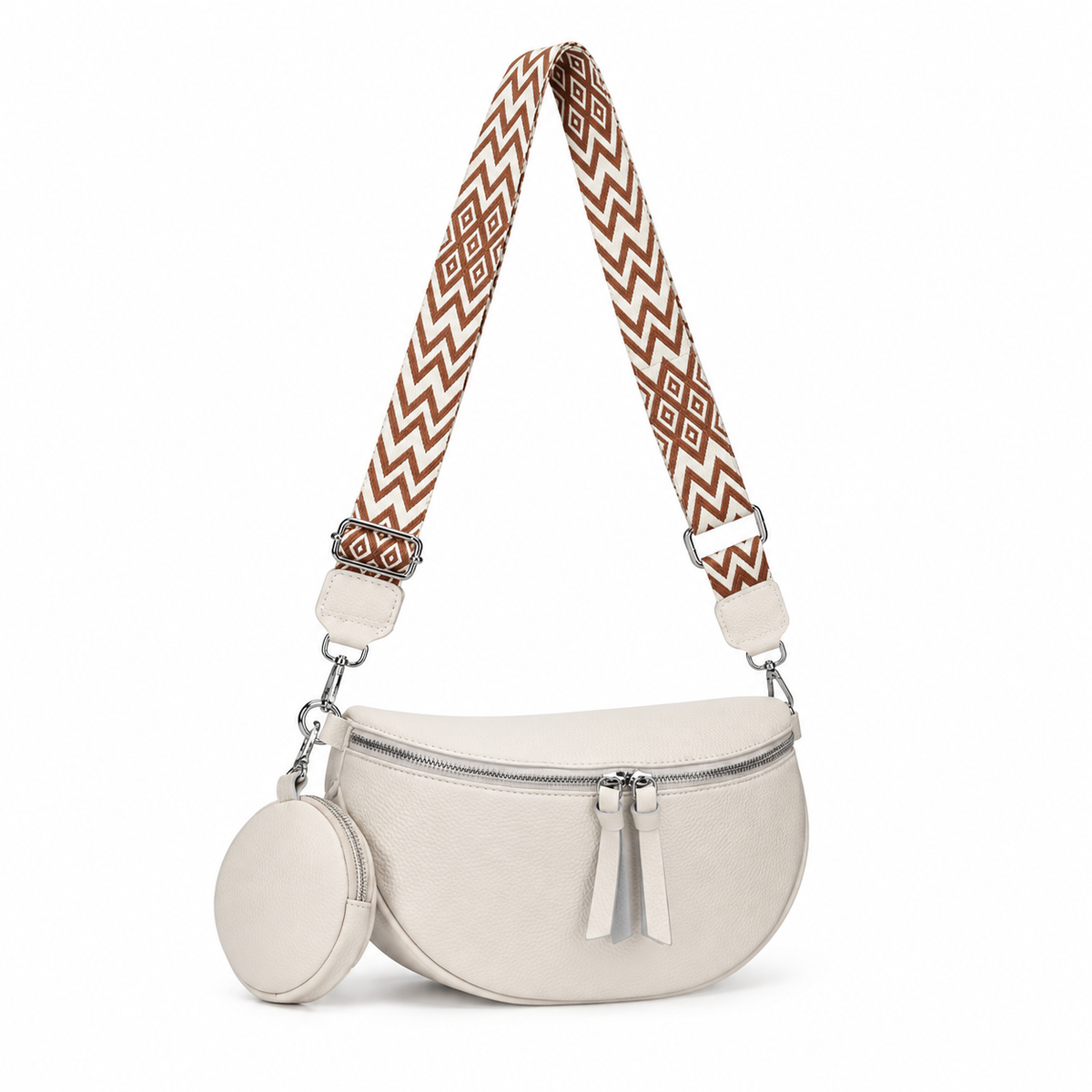 Ivory Crescent Sling Bag With Pouch