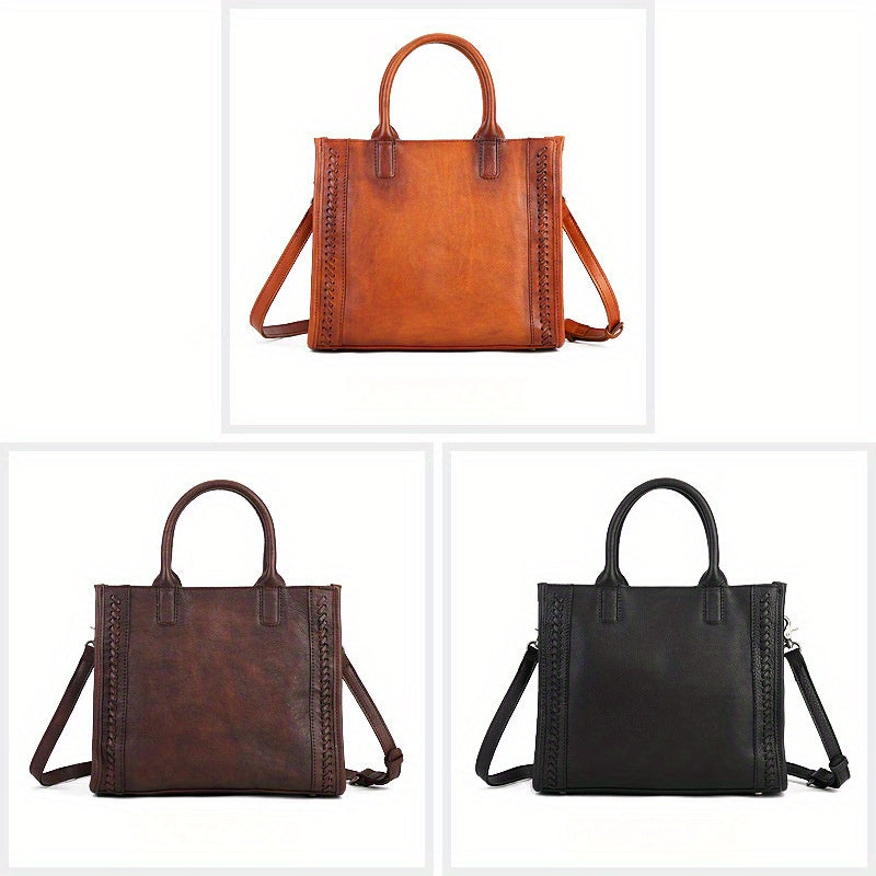 Top-Grain Cowhide Backpack for Men's Casual Travel, Retro Large-Capacity Genuine Leather Tote Lock Shoulder Bag