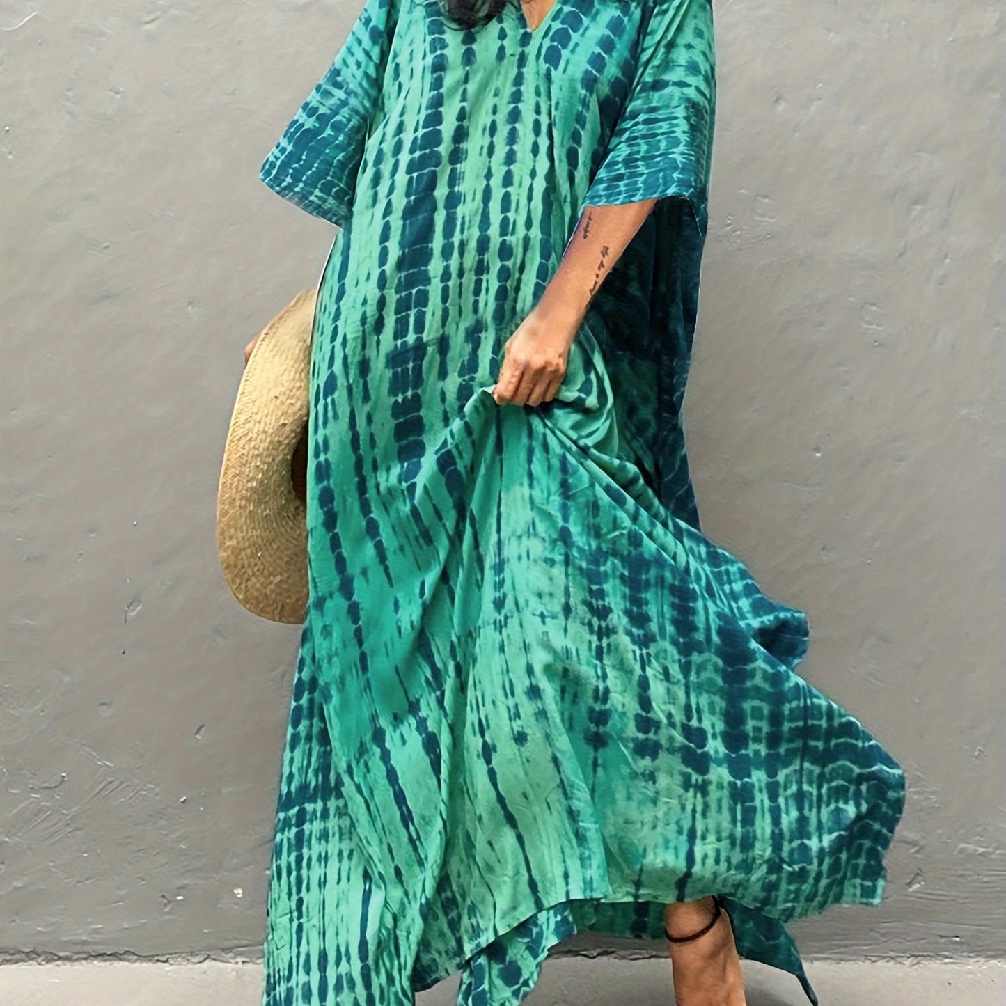 Plus Size Women's Beach Cover-Up Dress Kaftan, Large Summer Casual Beachwear