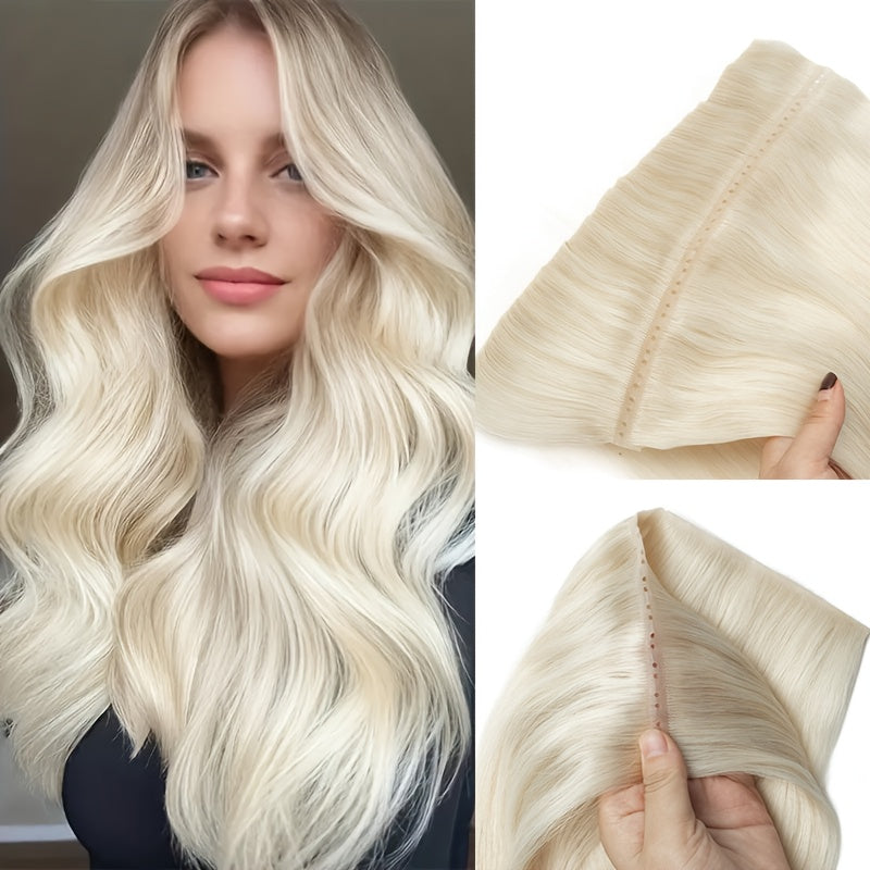 1pc Invisible Hole Human Hair Weft Extensions - Straight Blonde Double Side Weft for Women, 12" - 40g, 16" - 40g, 20" - 50g, 24" - 50g, Natural Hair, Hair Filling|Straight Hair Extensions|Invisible Hole Weft, Hair Wefts