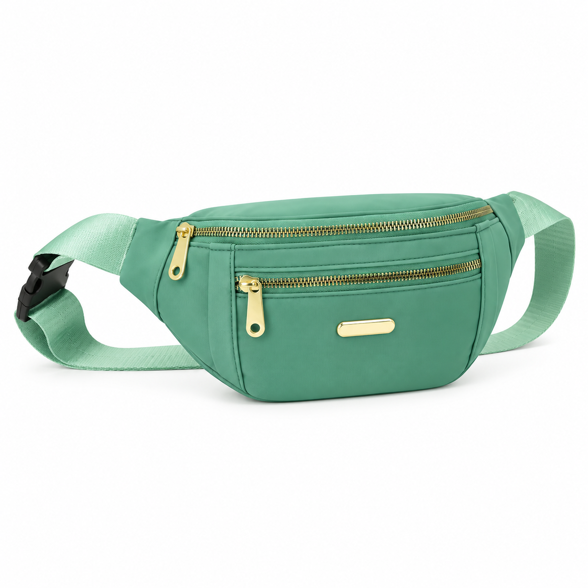Mint Green Waist Bag Gold Zippers