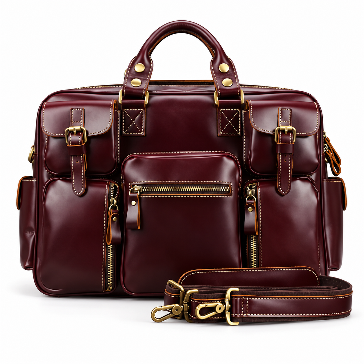 Dark Brown Leather Duffel Travel Bag