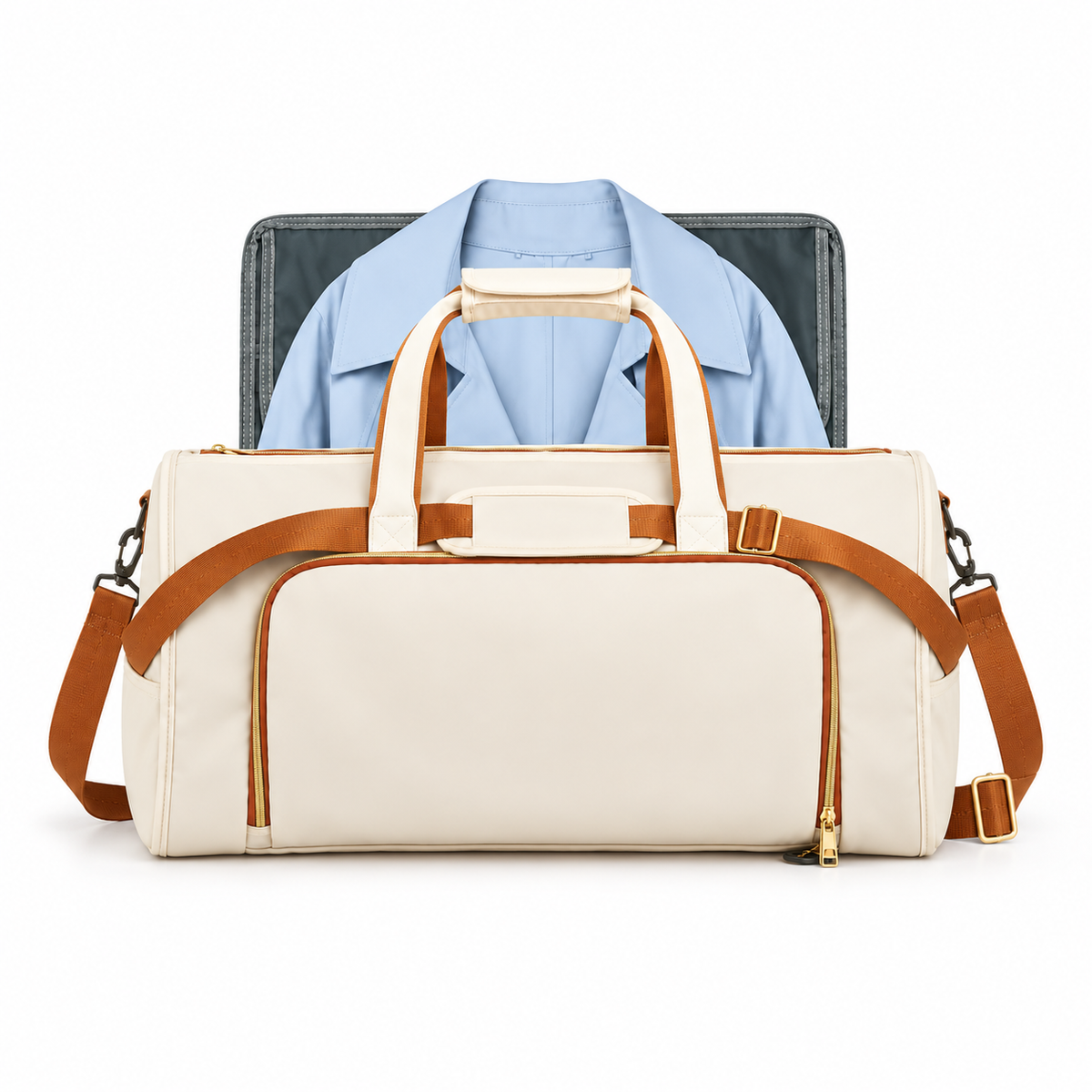 Cream Convertible Garment Overnight Travel Bag