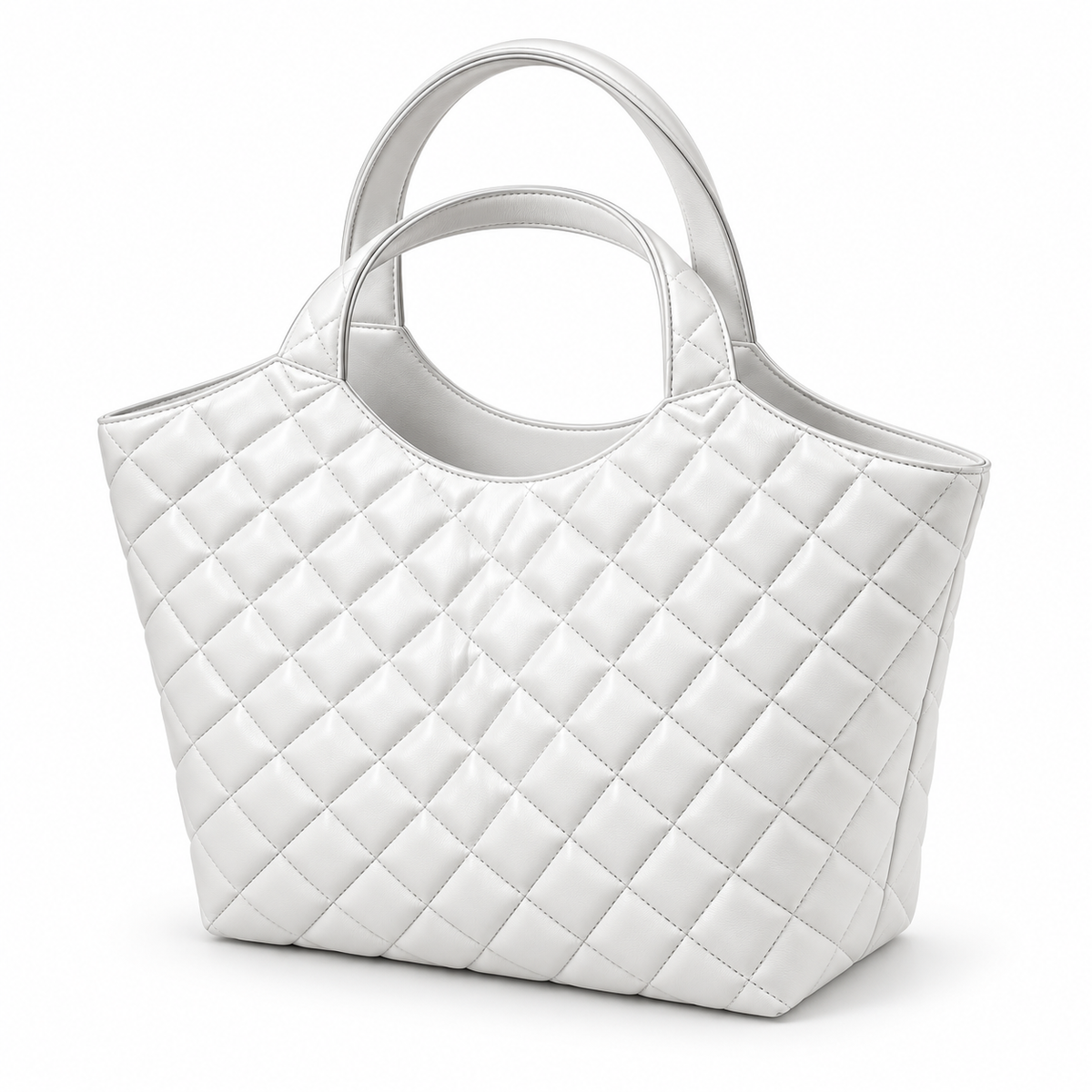 White Quilted Vegan Leather Tote Bag