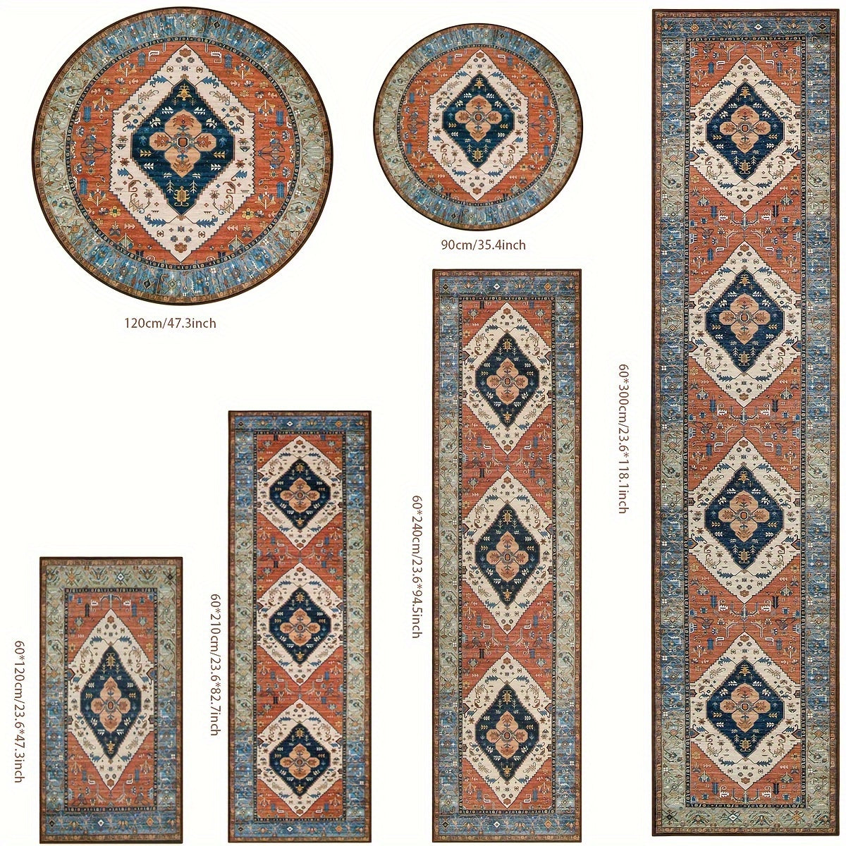 [Vintage Boho Carpet] Colorful Polyester Vintage Boho Washable Mat Runner | Floral & Geometric Design, Perfect for Hallways, Kitchens, Bedrooms, and Entryways Rugs