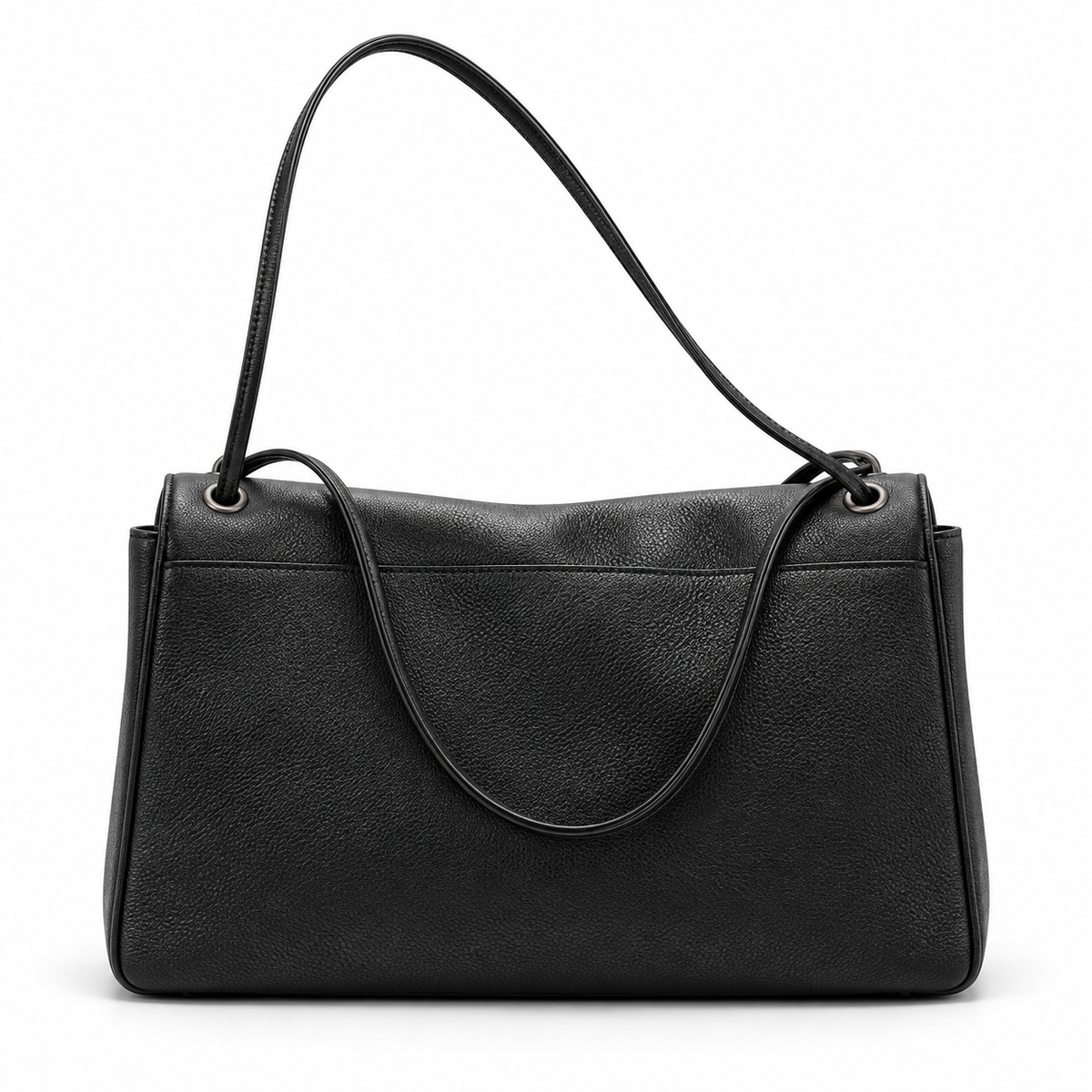 Classic Black Vegan Leather Shoulder Bag