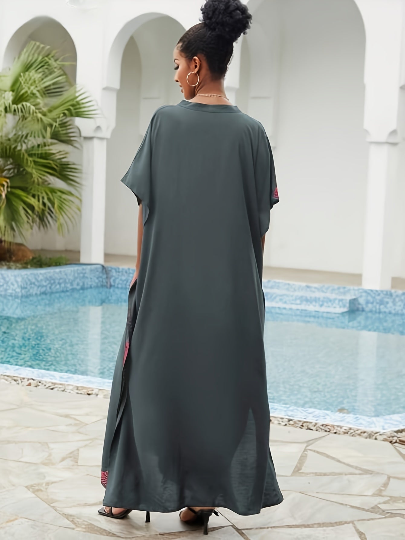 Batwing Sleeve House Kaftan Dress | Embroidery Batwing Sleeve House Kaftan Dress