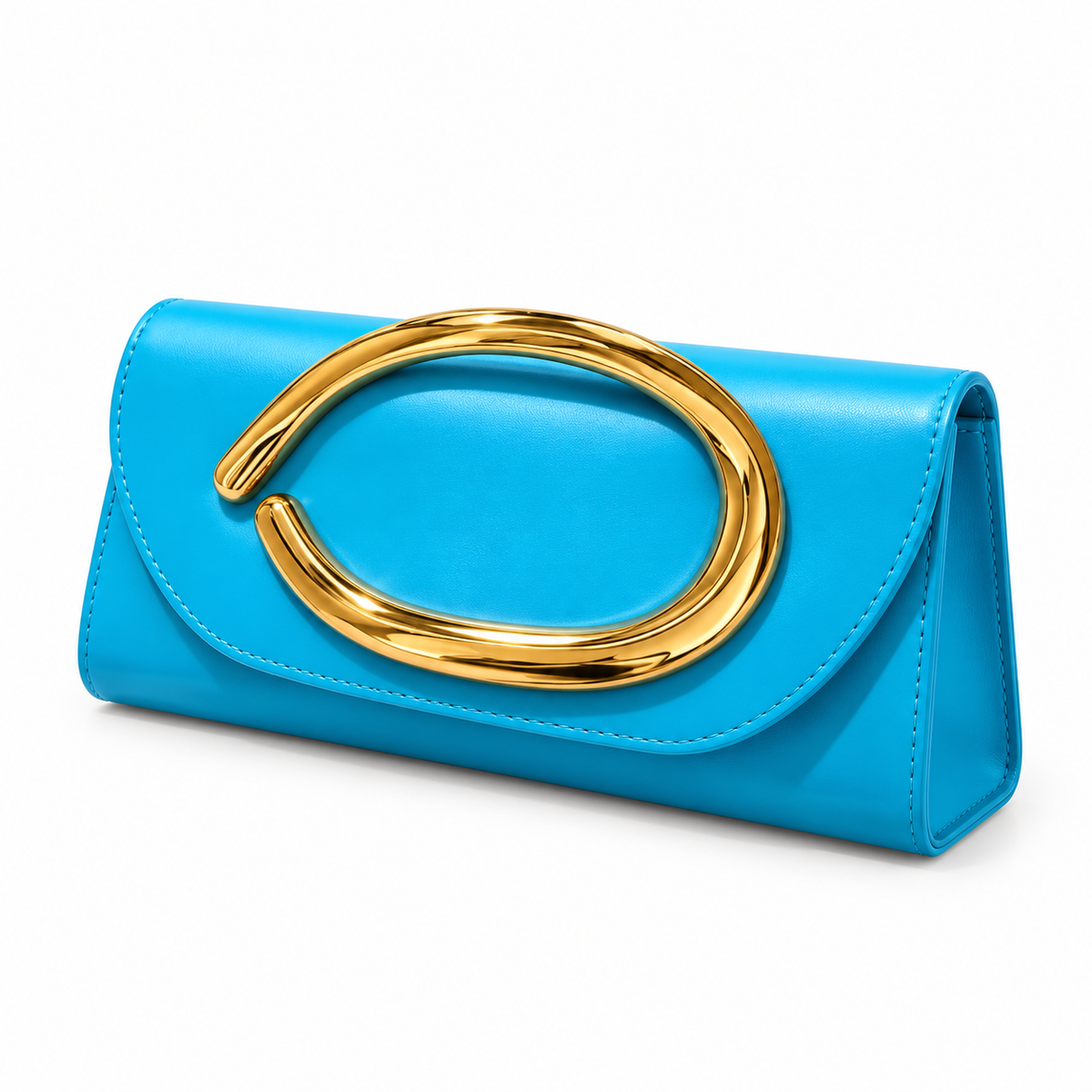 Turquoise Clutch With Sculptural Gold Detail