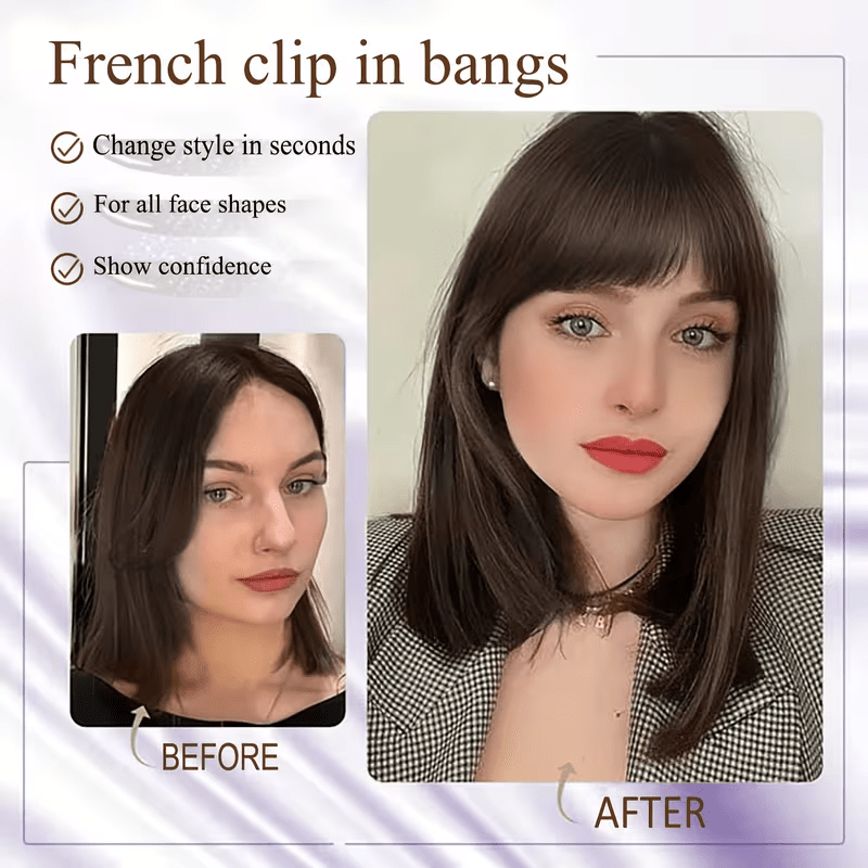 Women'S French Human Hair Bangs | Real Human Hair, Natural Straight Hair with Easy Clip-In Attachment, Elegant Straight Fringe for Dates, Parties, and Everyday Wear, Multifunctional Hair Accessory.