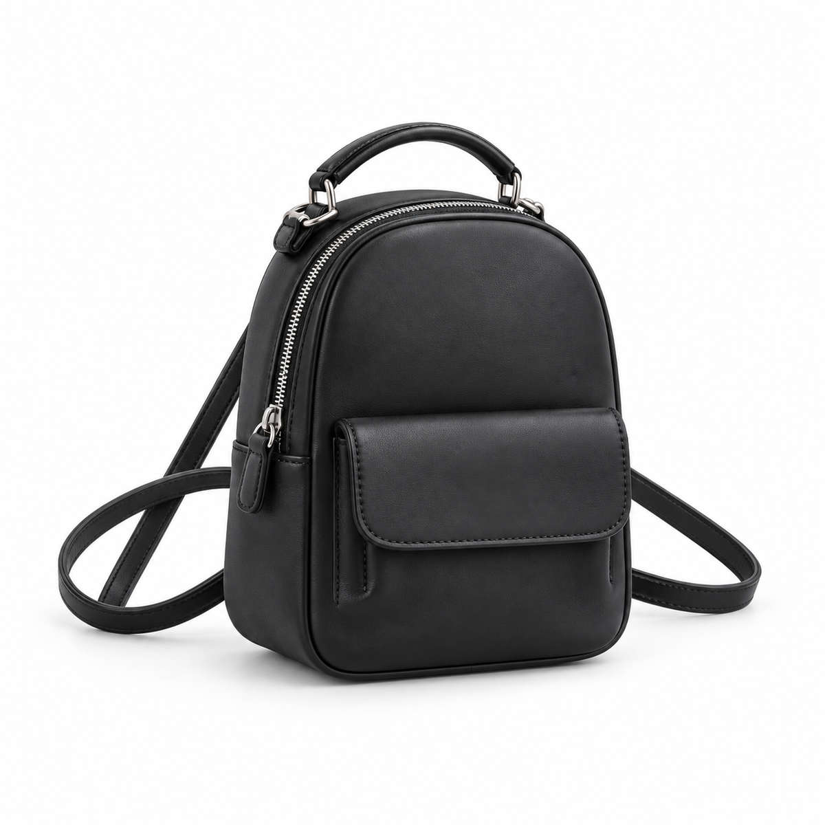 Black Vegan Leather Mini Backpack Bag