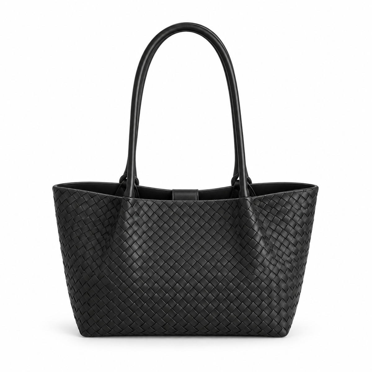 Elegant Black Woven Shoulder Tote Bag