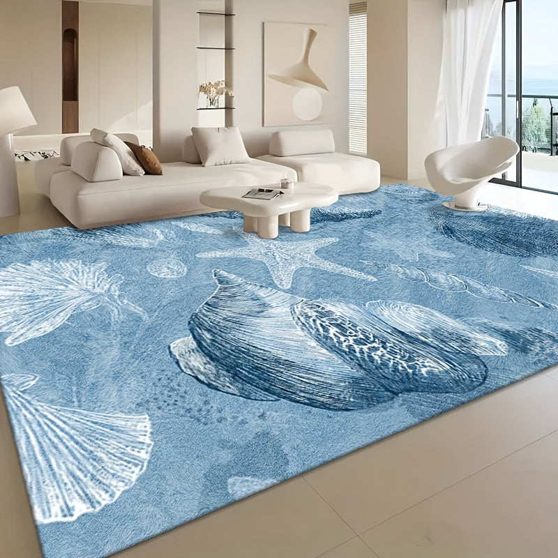 [JIT]1pcs, Velvet Carpet, Seashell & Starfish Coastal Decorative Carpet, Living Room Carpet, Home Decoration Carpet, Room Decoration Carpet, Holiday Decoration Carpet, Halloween Decoration Carpet, Christmas Decoration Carpet