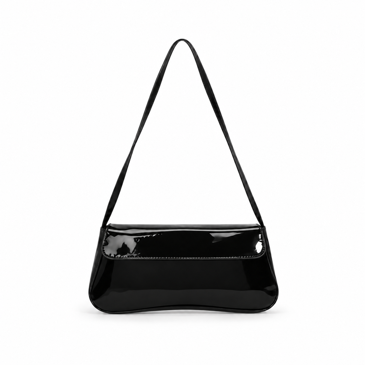 Glossy Black Patent Leather Shoulder Bag