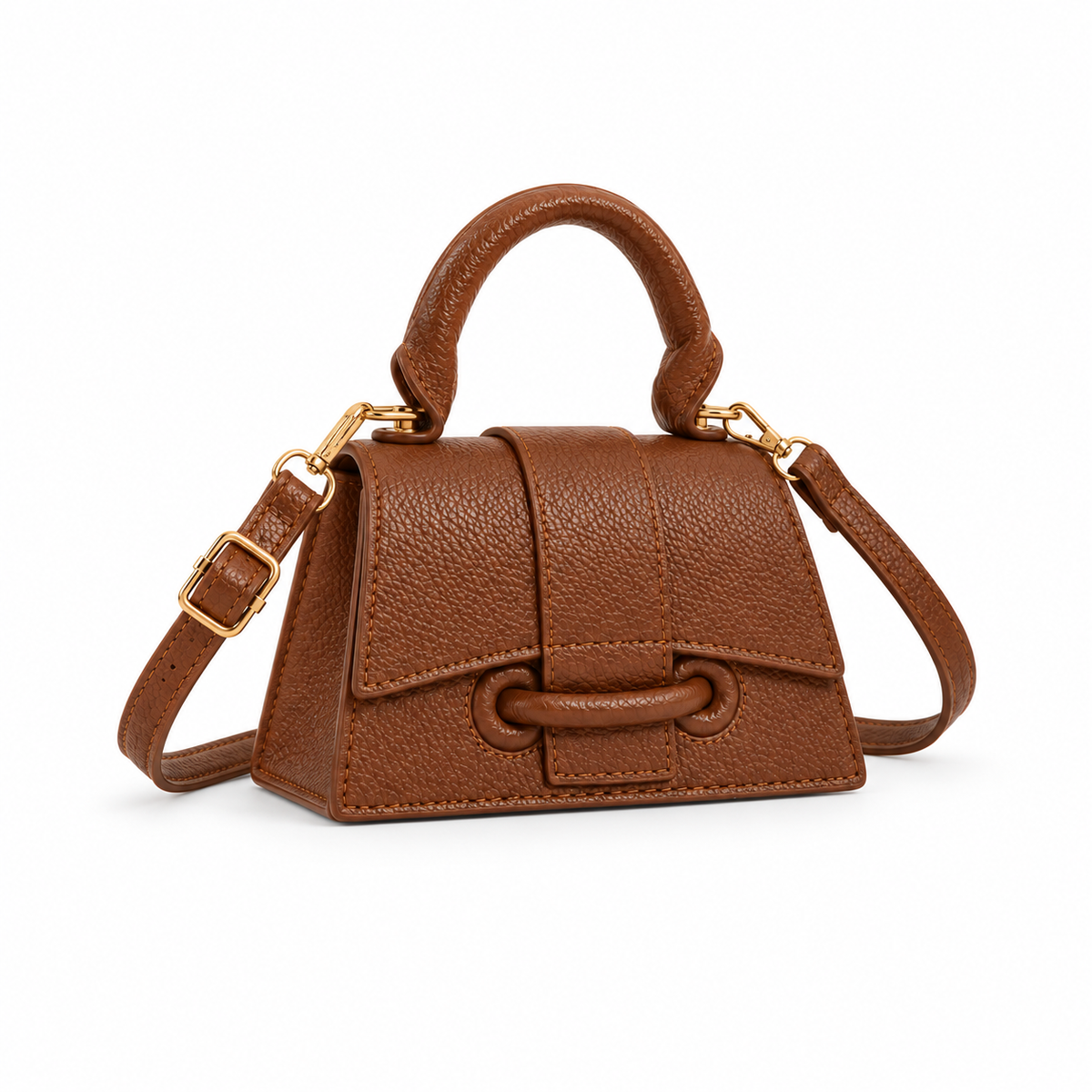 Brown Structured Mini Crossbody Handbag Purse