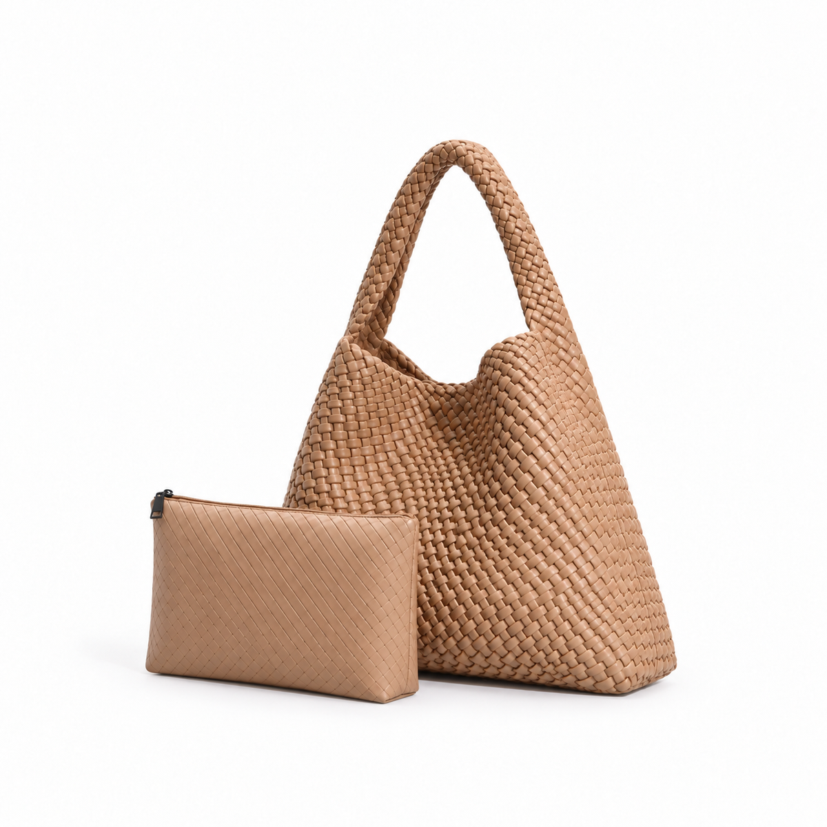 Woven Hobo Bag With Pouch Set