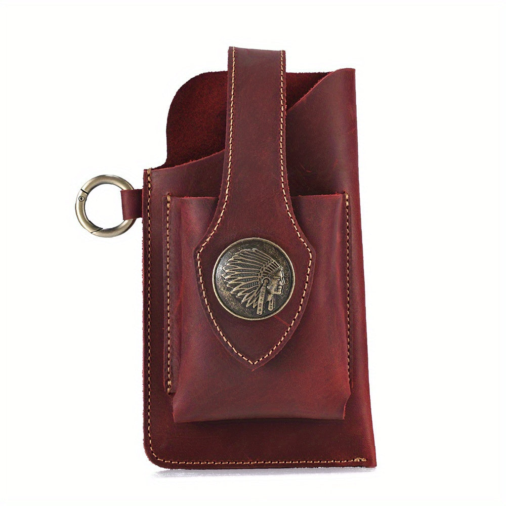 Men's Genuine Leather Mobile Phone Key Waist Bag Creative Vegetable Tanned Leather Waist Bag Men Wear Belt Tactical Waist Bag