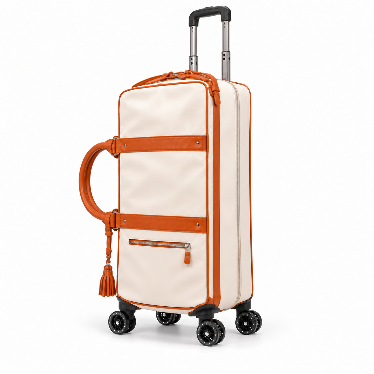 Cream Leather Trolley With Cognac Trim