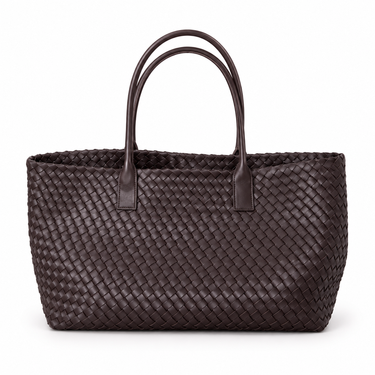 Elegant Chocolate Brown Woven Shoulder Tote