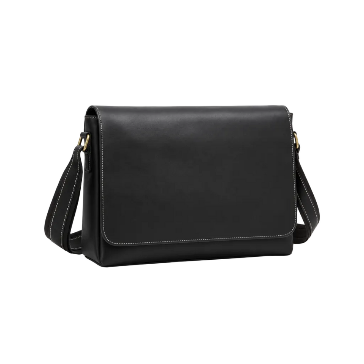 Classic Black Leather Laptop Messenger Bag