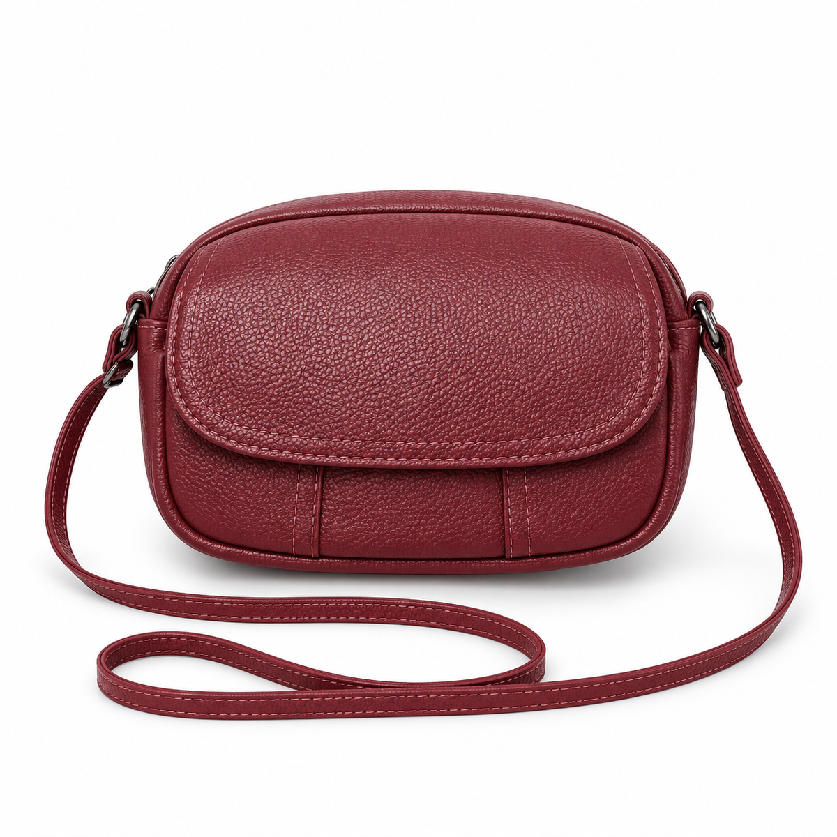 Wine Red Textured Flap Crossbody Bag