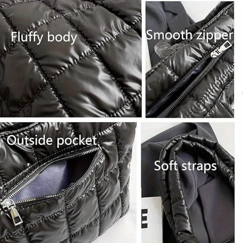 Quilted Leather Tote Bag - Premium Top Grain Genuine Leather with Zipper Closure, Travel Work Bag for Women