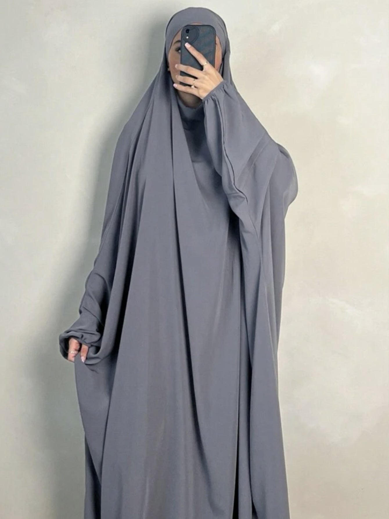 Elegant Solid Black Baju Abaya Prayer Dress - Loose Fit Batwing Sleeves Long Sleeve Ramadan Abaya with Hijab Headscarf, Traditional Middle Eastern All-Season Long Robe for Women