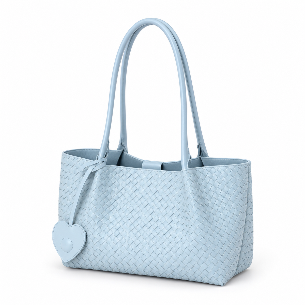 Light Blue Woven Heart Charm Tote