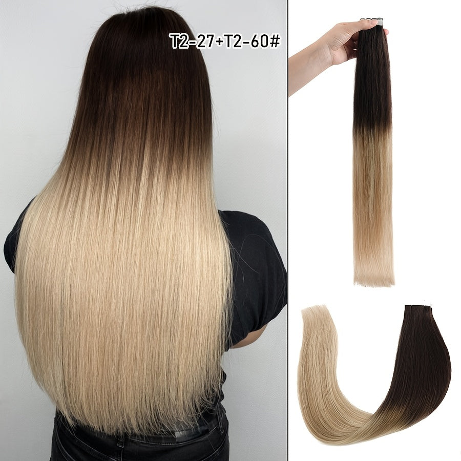 16 Packs Mini Tape In Hair Extensions Human Hair - Looking Seamless Clip-In for short hair, 12-24 Inch Lengths, Straight for Caucasian Women, Volume & Length Addition (Mini Tape System)